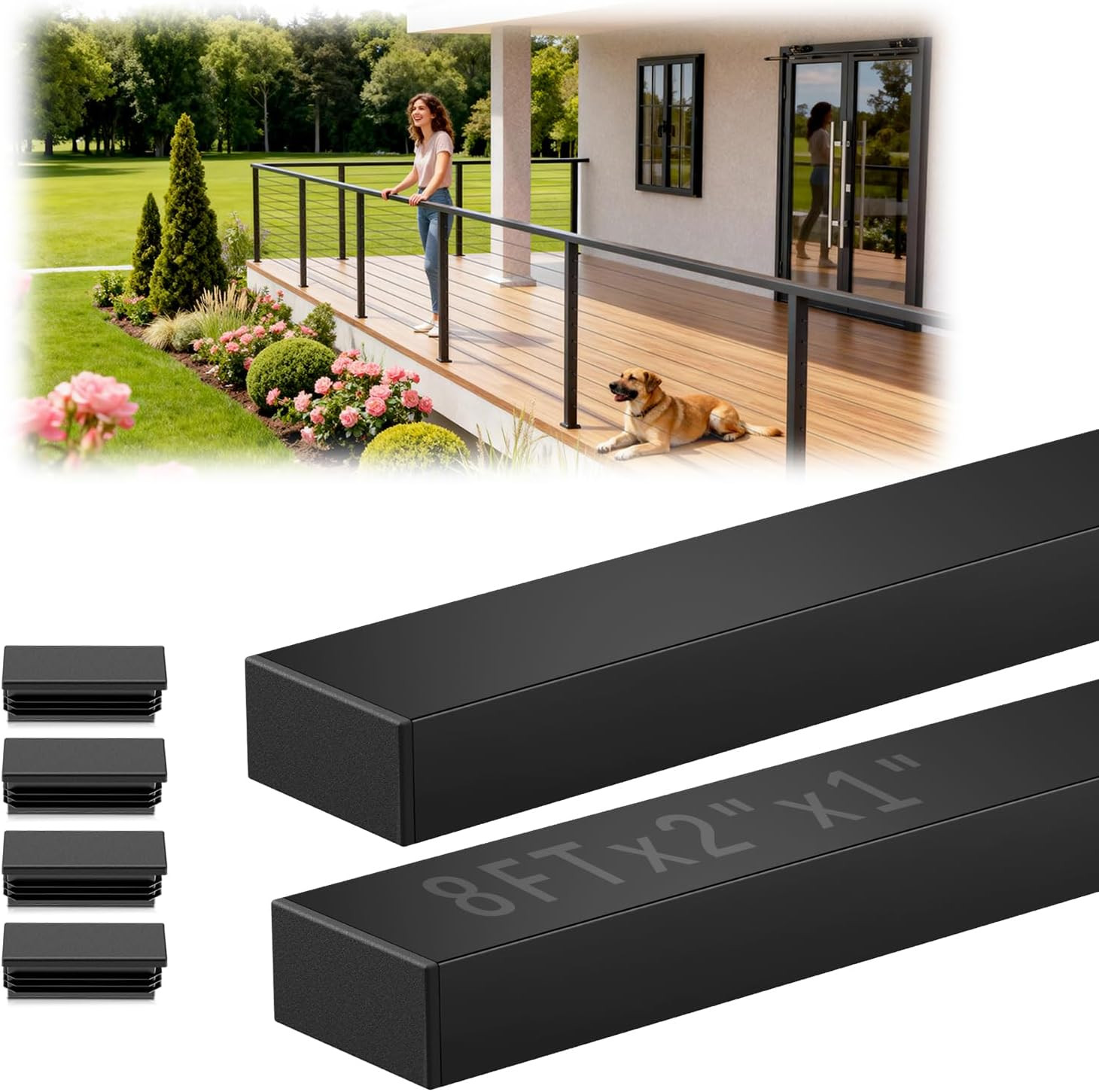 8Ftx2Inx1In Black Cable Railing Handrail 2 Pack, Stainless Steel T304 Rectangula 8Ftx2Inx1In Black Cable Railing Handrail 2 Pack, Stainless Steel T304 Rectangula