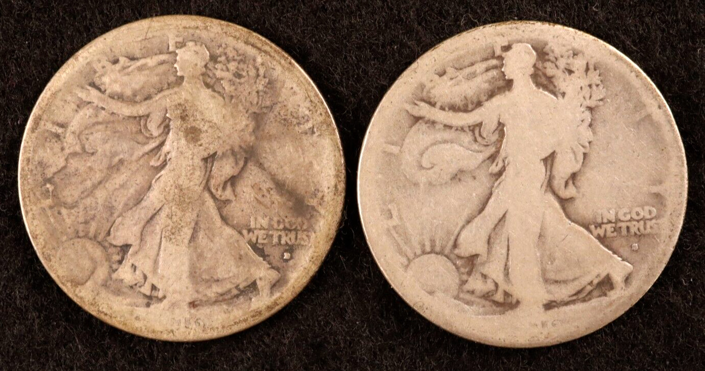 1916-D (Obv) & 1916-S (Obv) Walking Liberty Halves - Lot of 2 Early Better Dates