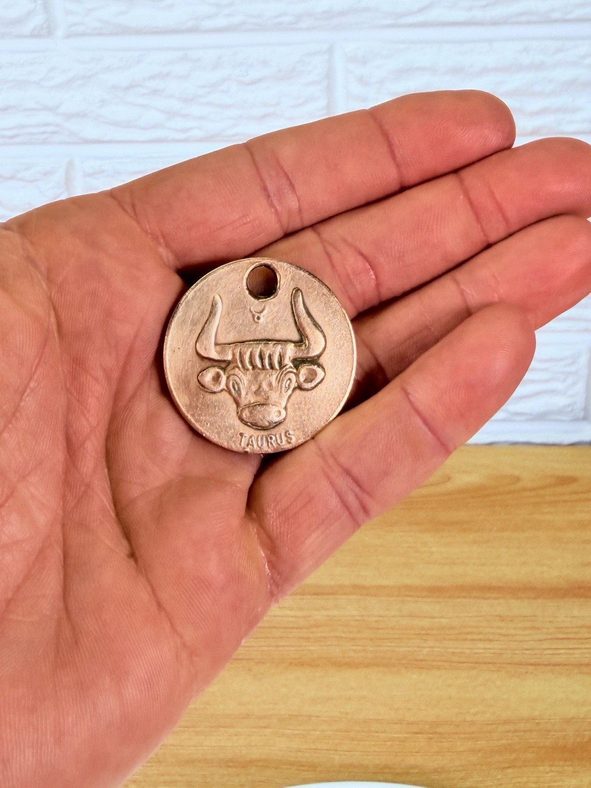 Vintage 1960s Brass Taurus Zodiac Horoscope Pendant Charm Apr 21 May 21 Bull