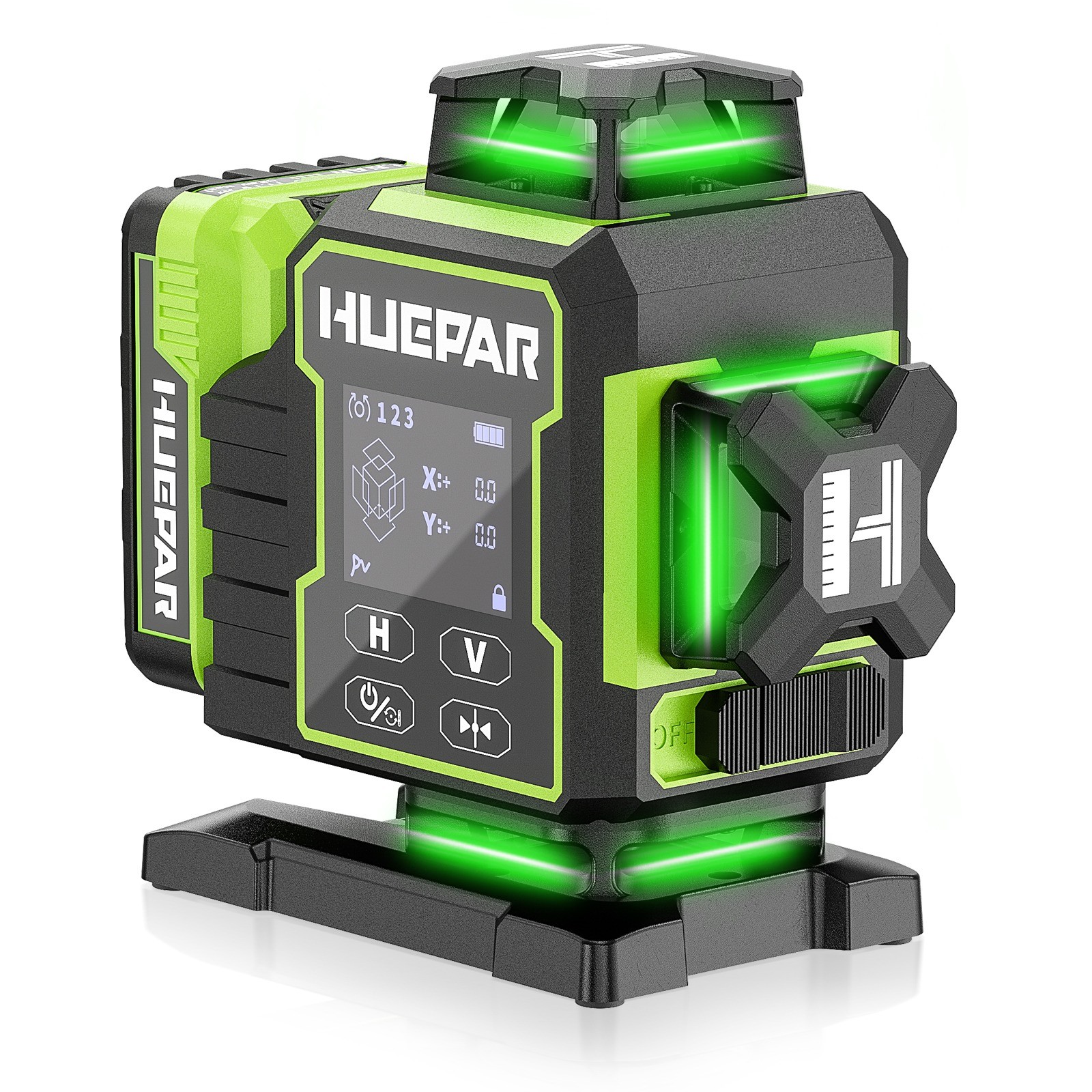 W04CG 4D Laser Level 360° Self-Leveling Cross Line Laser with LCD Display Huepar