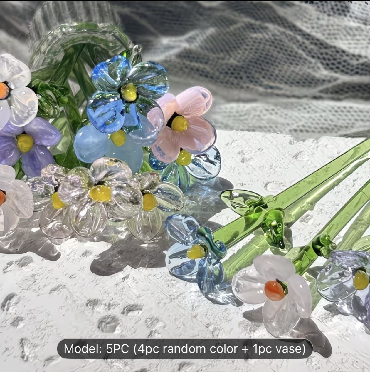 Colorful Handmade Mini Glass Flower Bouquets with Vase - Charming Centerpiece