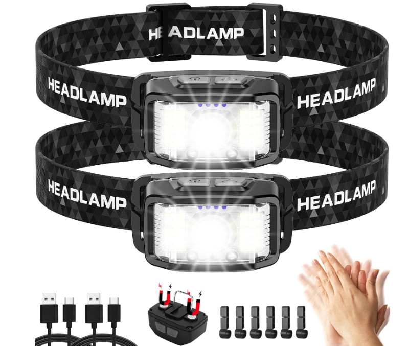 Linterna frontal recargable, paquete de 2 unidades, 2000 lúmenes, LED superbrill