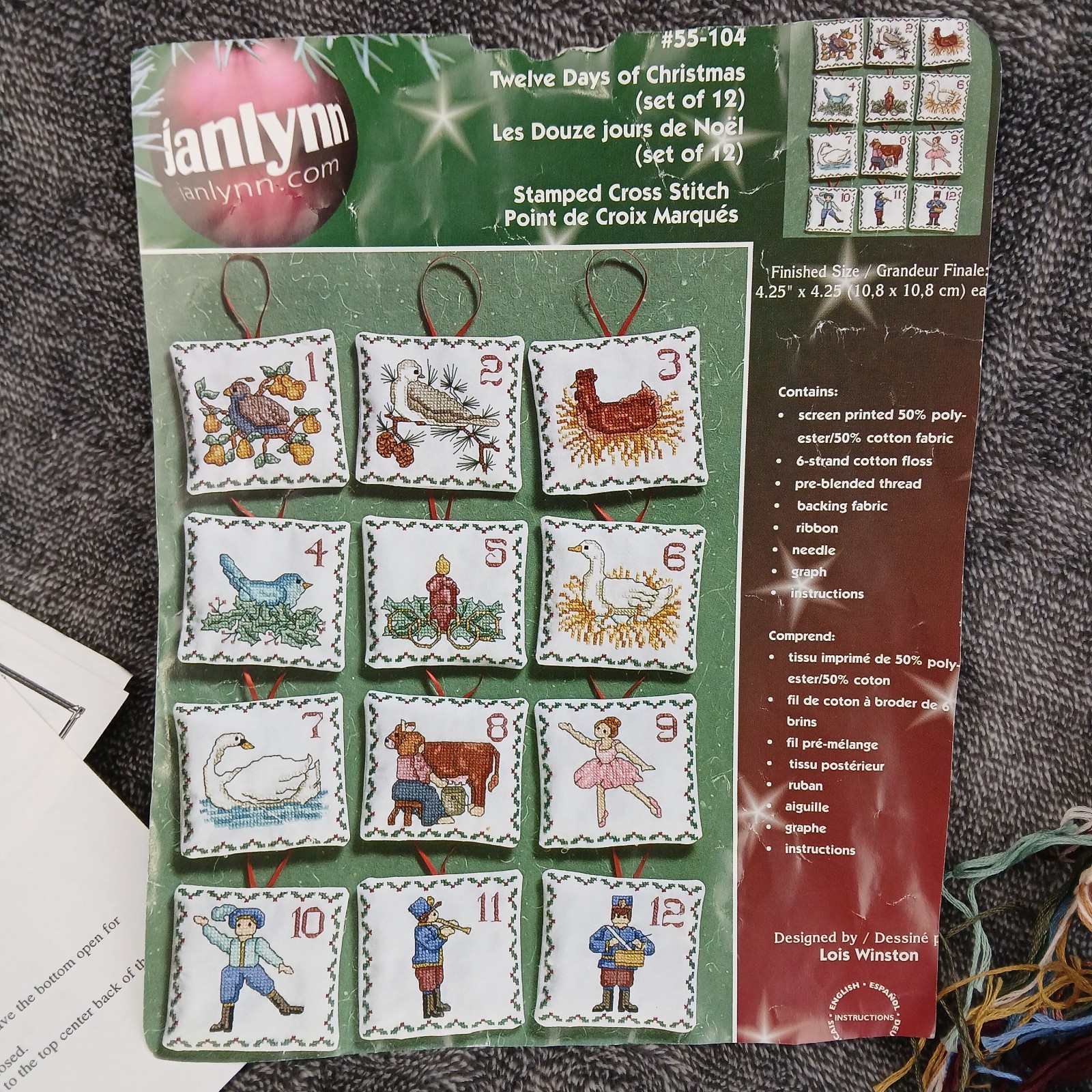 Janlynn Twelve Days Christmas Cross Stitch Ornament Kit 55-104 STARTED READ