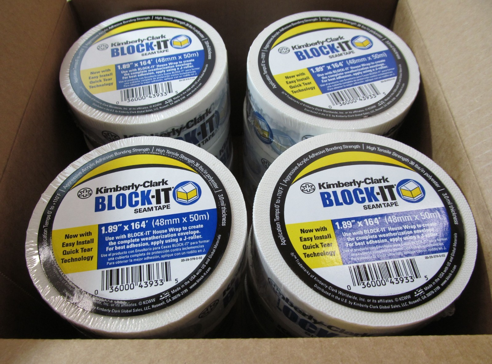 CASE OF 12 ROLLS KIMBERLY-CLARK 43933 BLOCK-IT HOUSE WRAP SEAM TAPE 1.89\