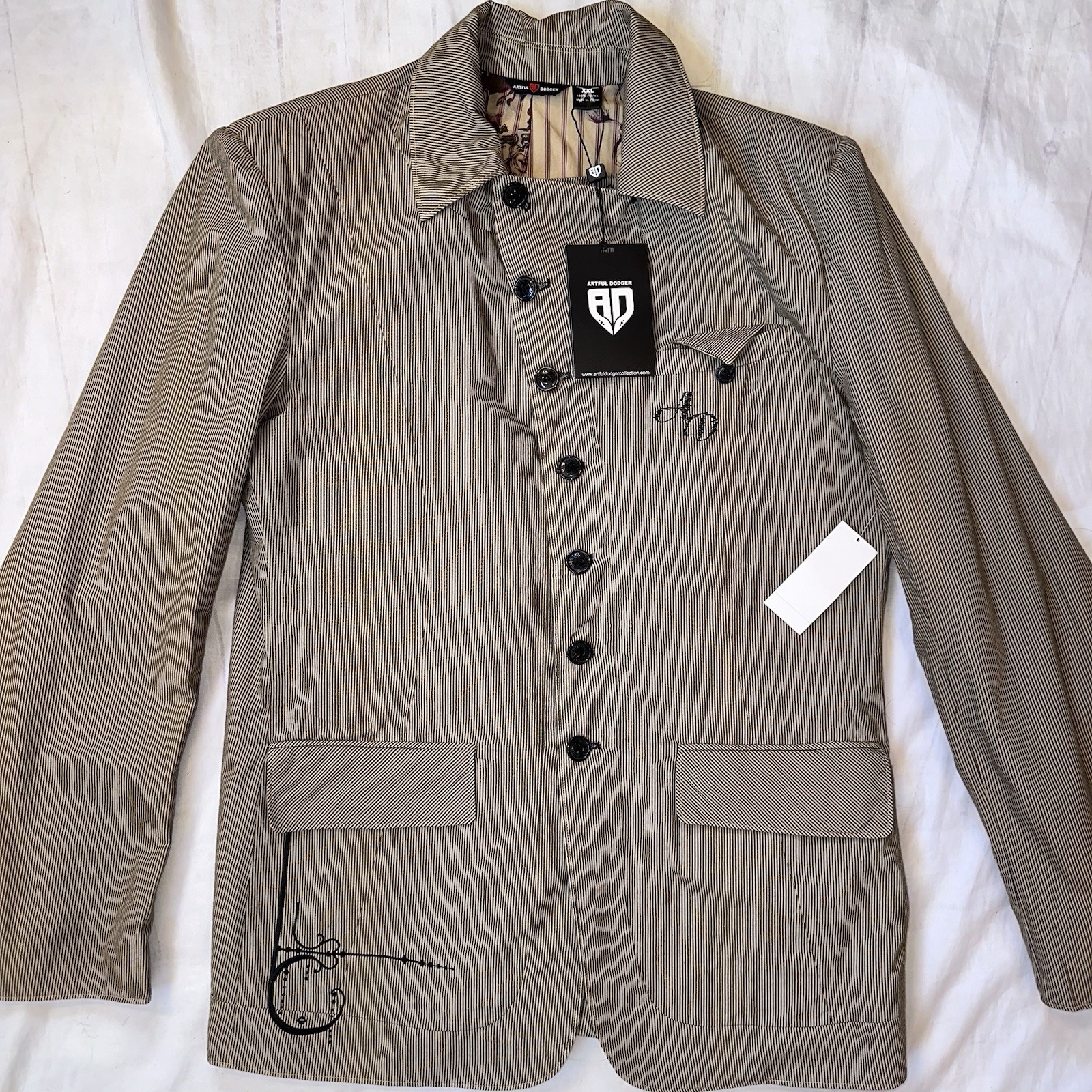 RARE HTF NWT Vintage Y2K Artful Dodger Pinstripe Bordello Cotton Men’s XXL Beige RARE HTF NWT Vintage Y2K Artful Dodger Pinstripe Bordello Cotton Men’s XXL Beige