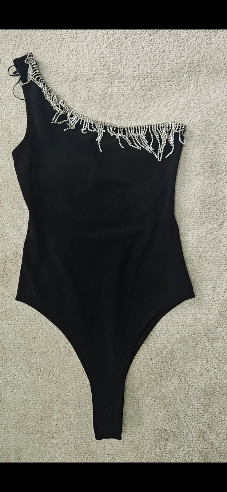 Zara Black One Shoulder Rhinestone  Bodysuit Party Evening BNWT Size S Small
