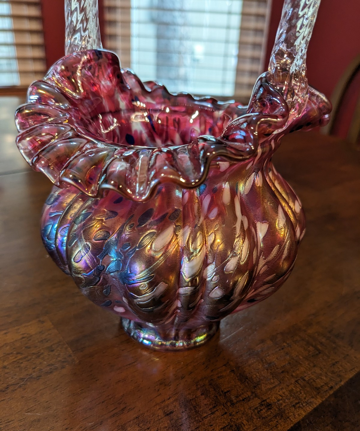 Fenton 1983 Connoisseur Vasa Murrhina Art Glass Basket LE W/ Sticker