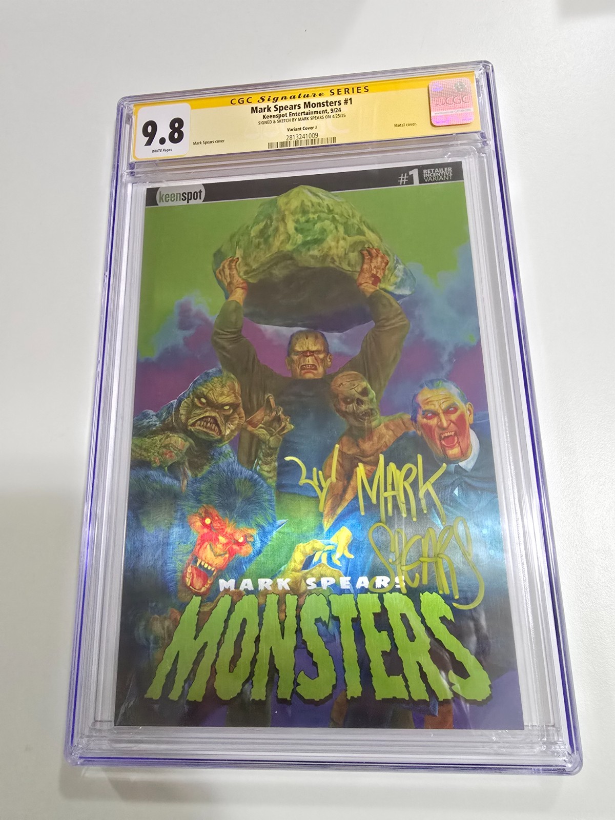 Mark Spears Monsters #1 1:75 Metal Variant Cover J CGC SS 9.8 (POP 4) SIGNED 