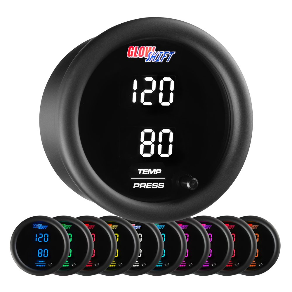 GlowShift Dual Digital Temp & Pressure Combo Gauge Kit w/ Sensor, 10 Color