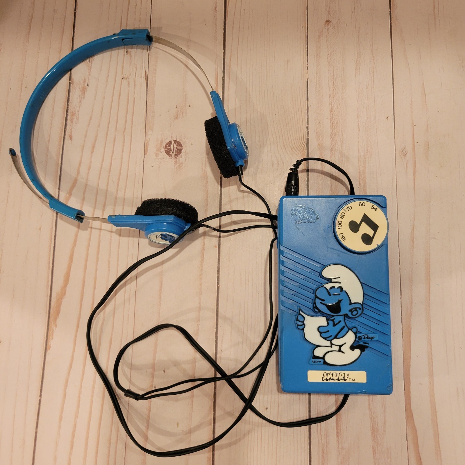 SMURFS Vintage AM Radio & Headset 1982 Nasta Solid State Radio RS-19