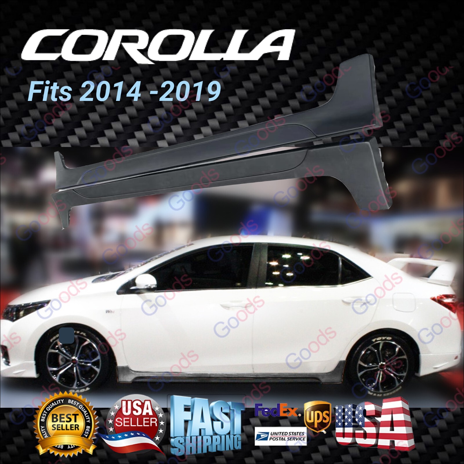 TRD PRO JDM Unpainted Black Side Skirts Body Kit For Toyota Corolla 2014-2019 
