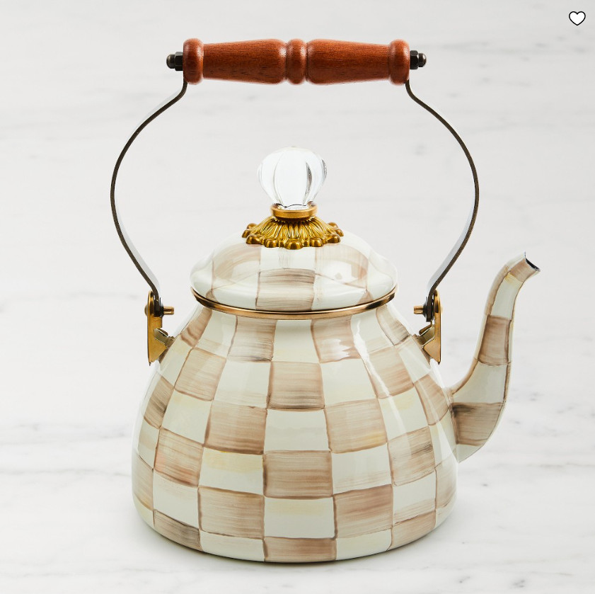 MacKenzie-Childs Mocha Check Tea Kettle Enamel Steel MacKenzie-Childs Mocha Check Tea Kettle Enamel Steel