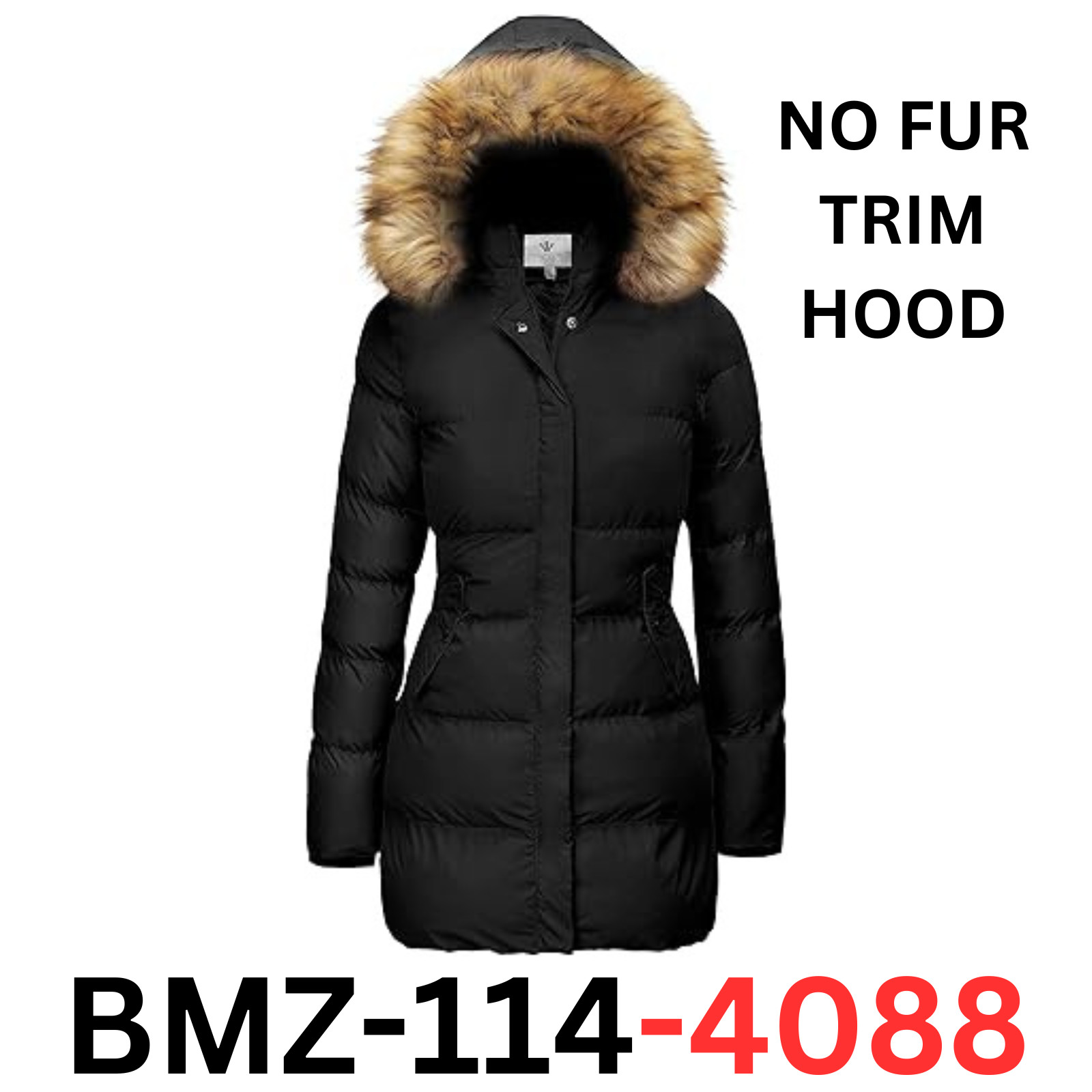 WenVen Women\'s Bulky Winter Thicken Jacket with NO Fur Trim Hood (Black,M)