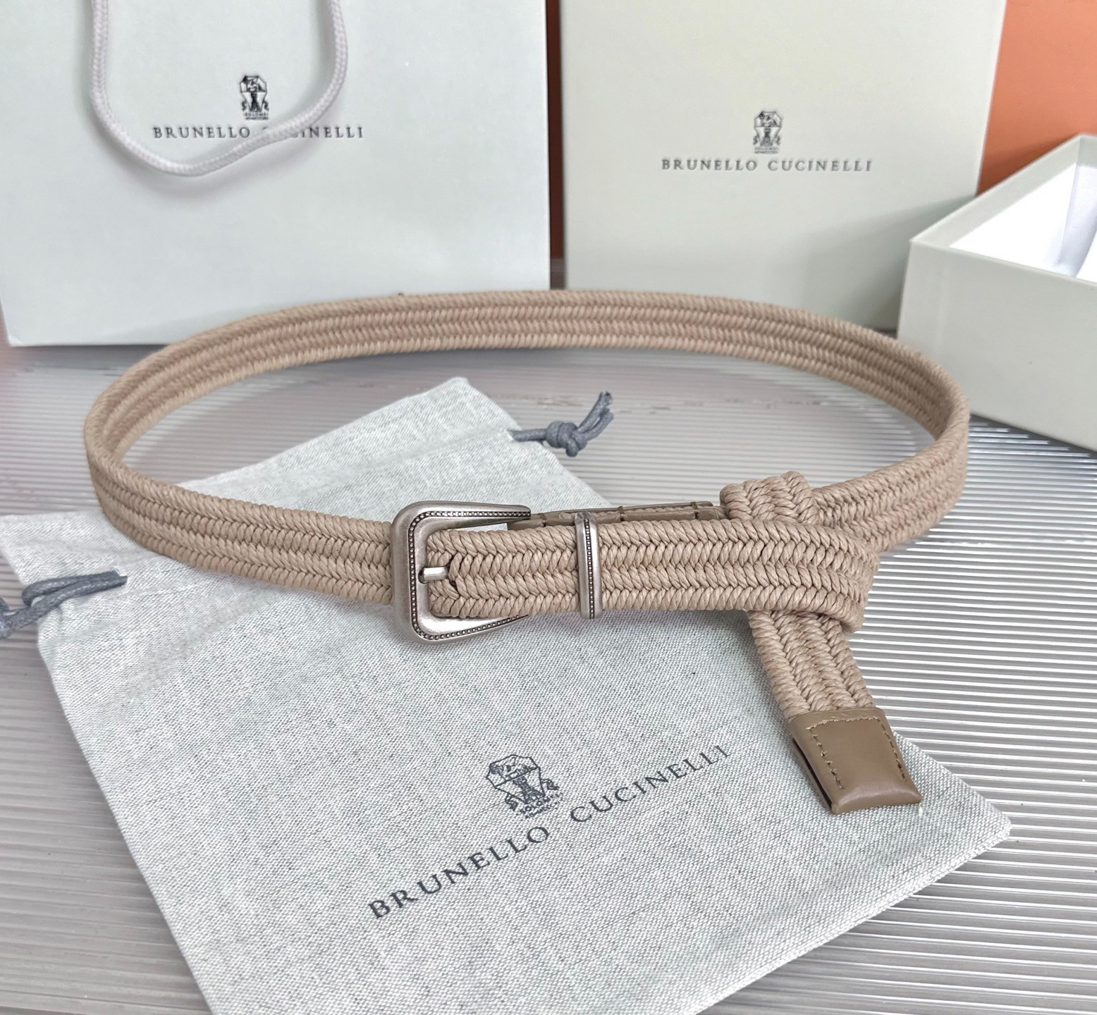 BRUNELLO CUCINELLI Woven Stretch Belt Pin Buckle With Dust Bag Size 90
