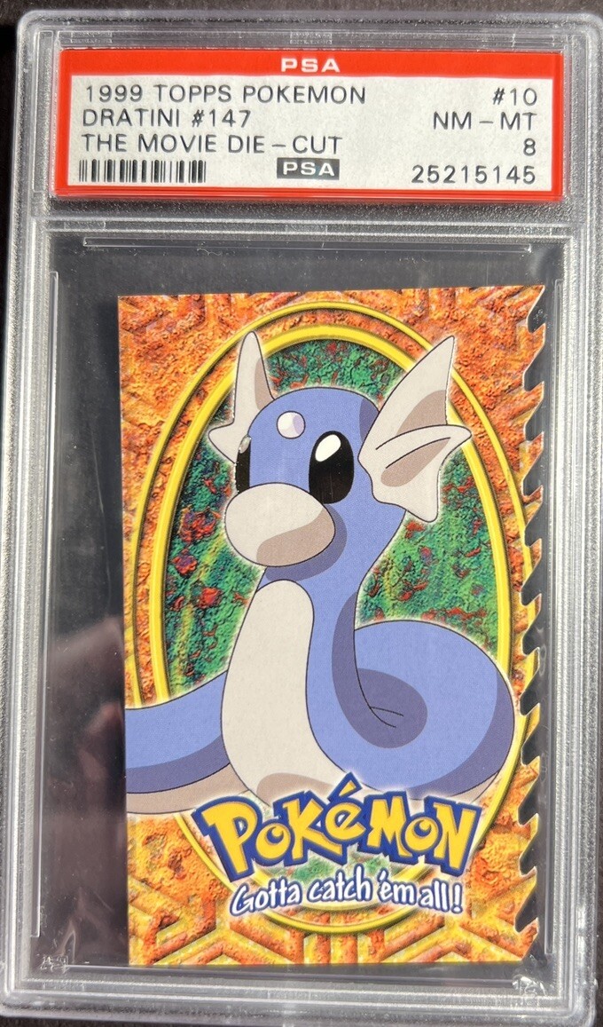 1999 Pokémon Topps Movie Edition Blue Logo 10 Dratini Die - Cut PSA 8