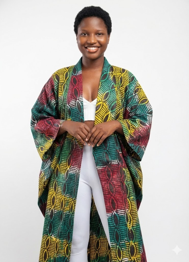 African Print Kampala/ Batik  Long Kimono Jacket For Women
