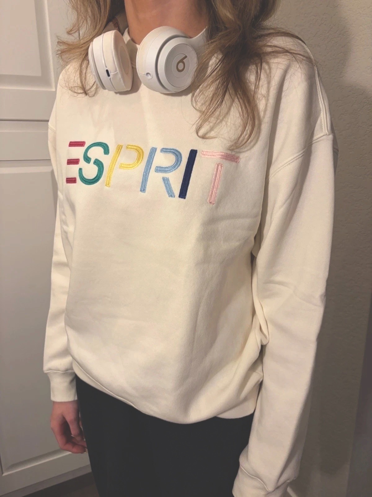 Esprit NWT Women's Logo 80's Crewneck Viral - Cream, Blue, Green  S M L XL XXL