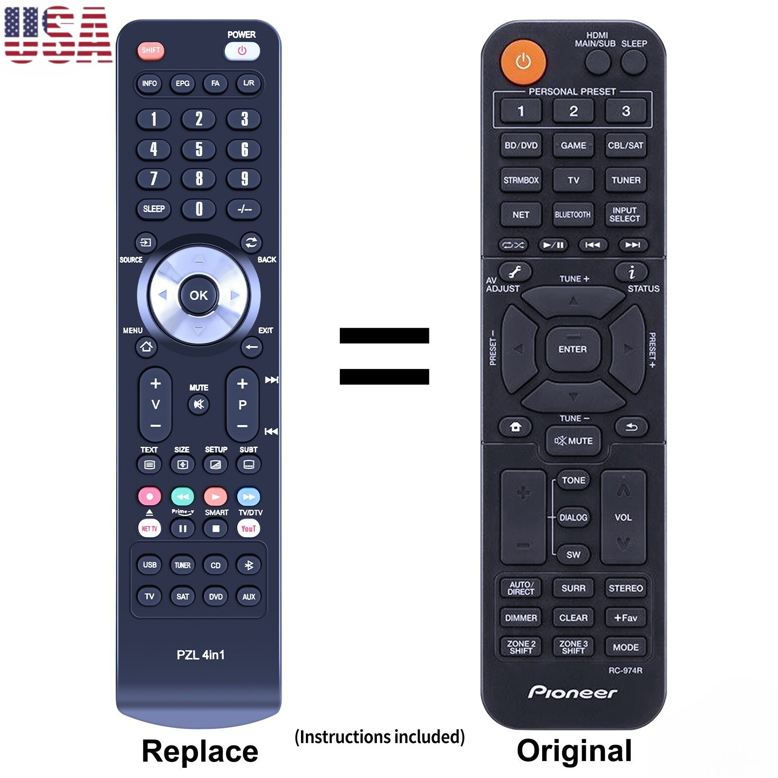 New RC-974R Replacement Remote Control For Pioneer AV Receiver VSX-534 VSX-834