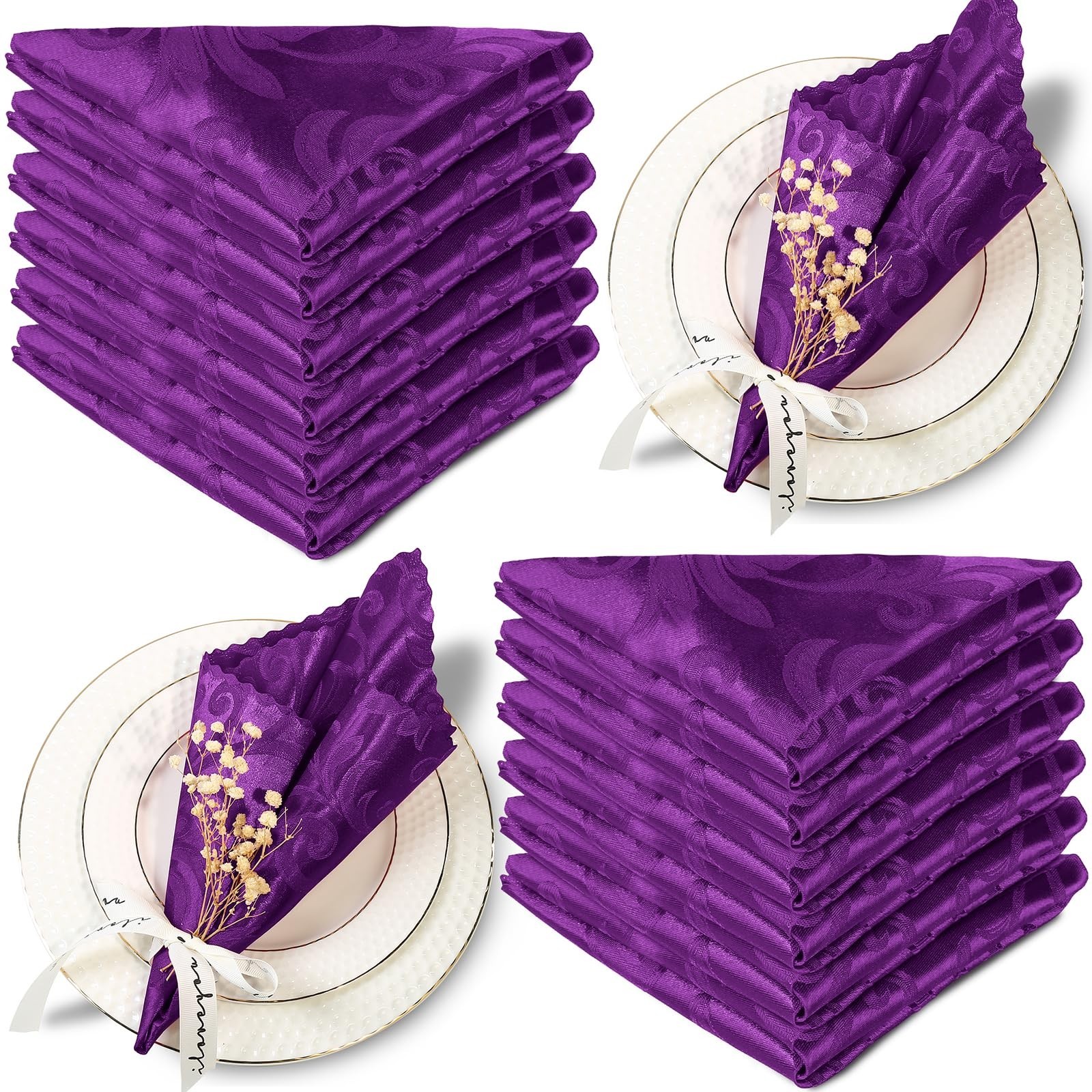 Aormenzy 50 Pack Purple Satin Napkins 17 x 17 Inches Cloth Napkins Jacquard S...