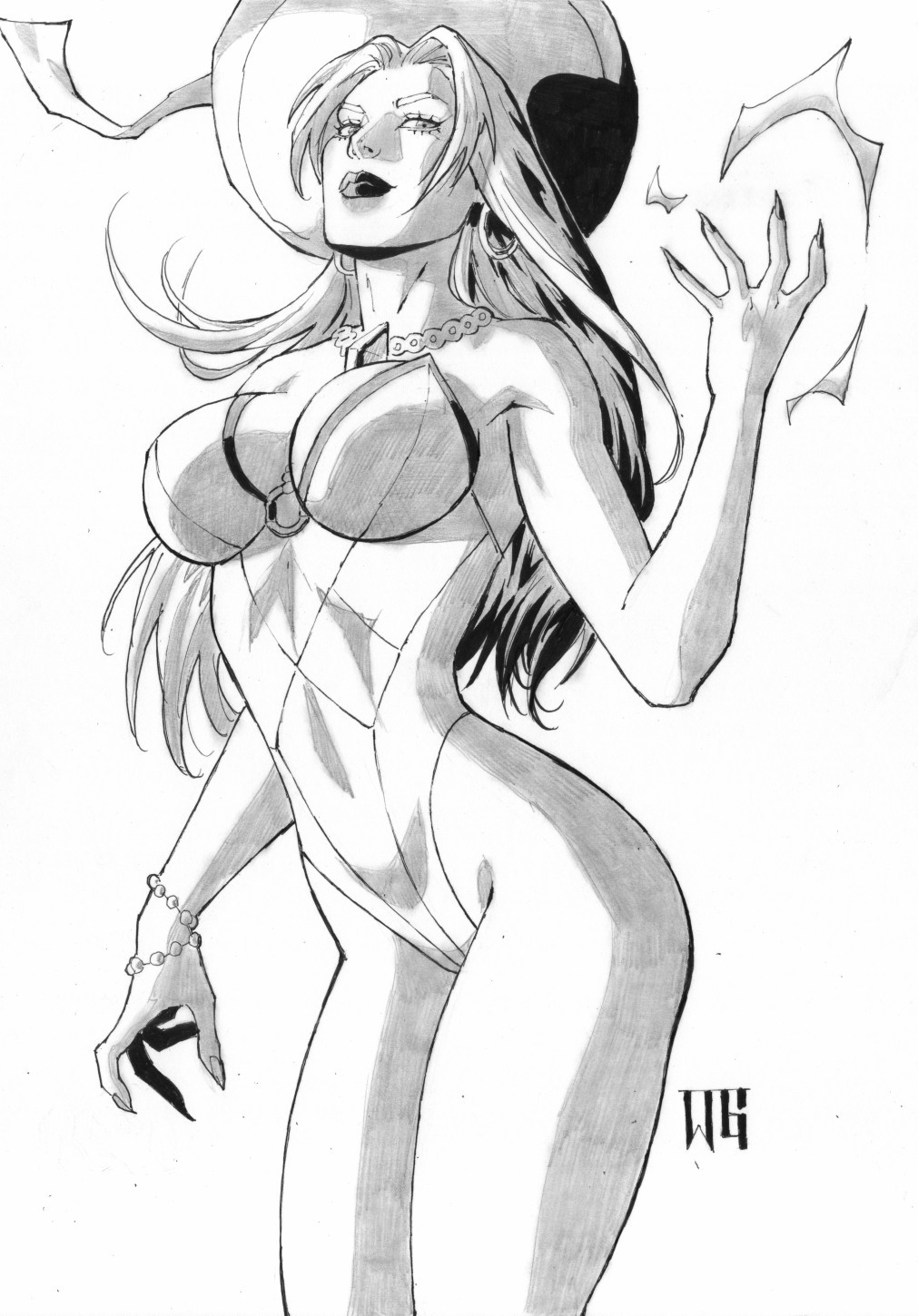 EMMA FROST PENCIL,INK 08X11 AMAZING PINUP -ORIGINAL ART BY WALTER GEOVANI AGU 3