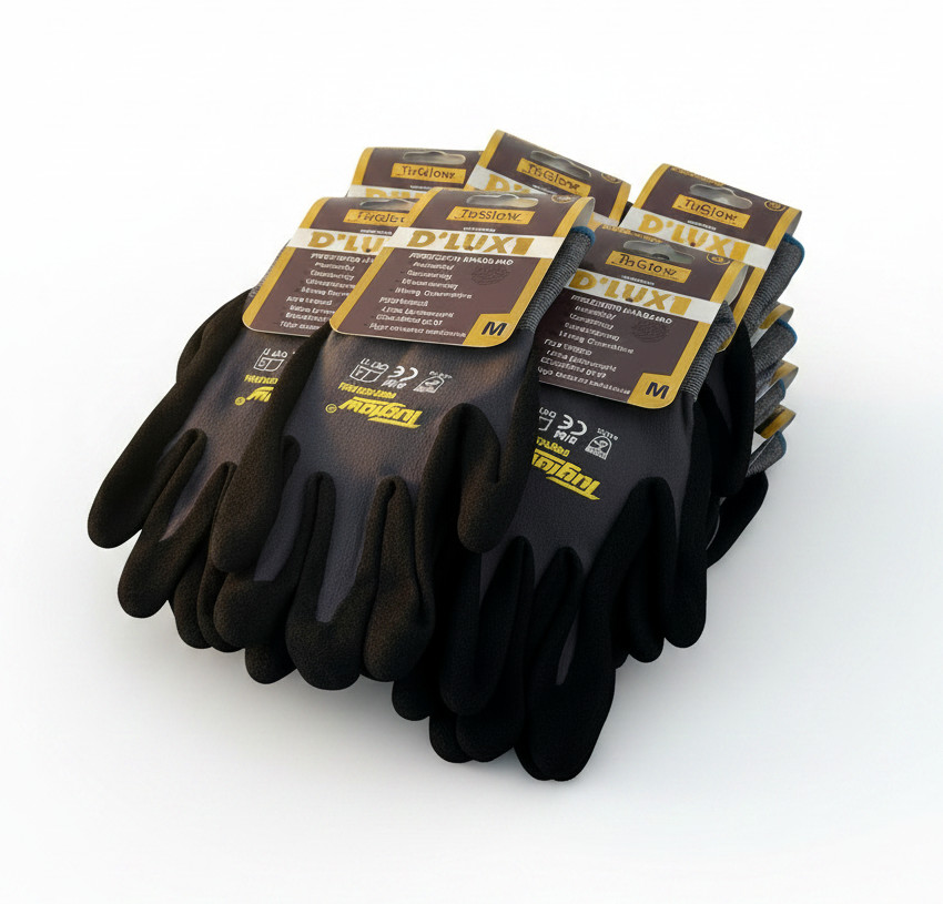 12 Pair  Grey  Safety Gloves Latex Coated Grip Cut Resistant