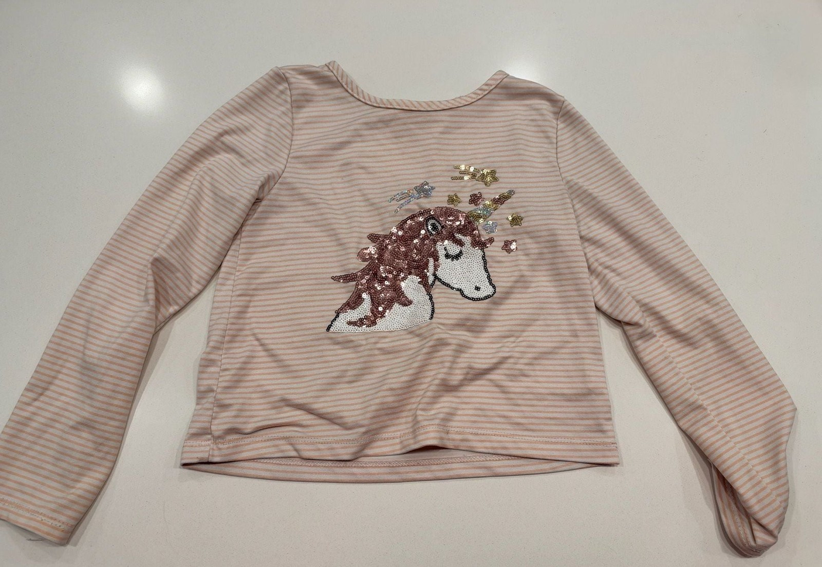 Btween Unicorn Sequin Long Sleeve Top Size 6X Striped Pink