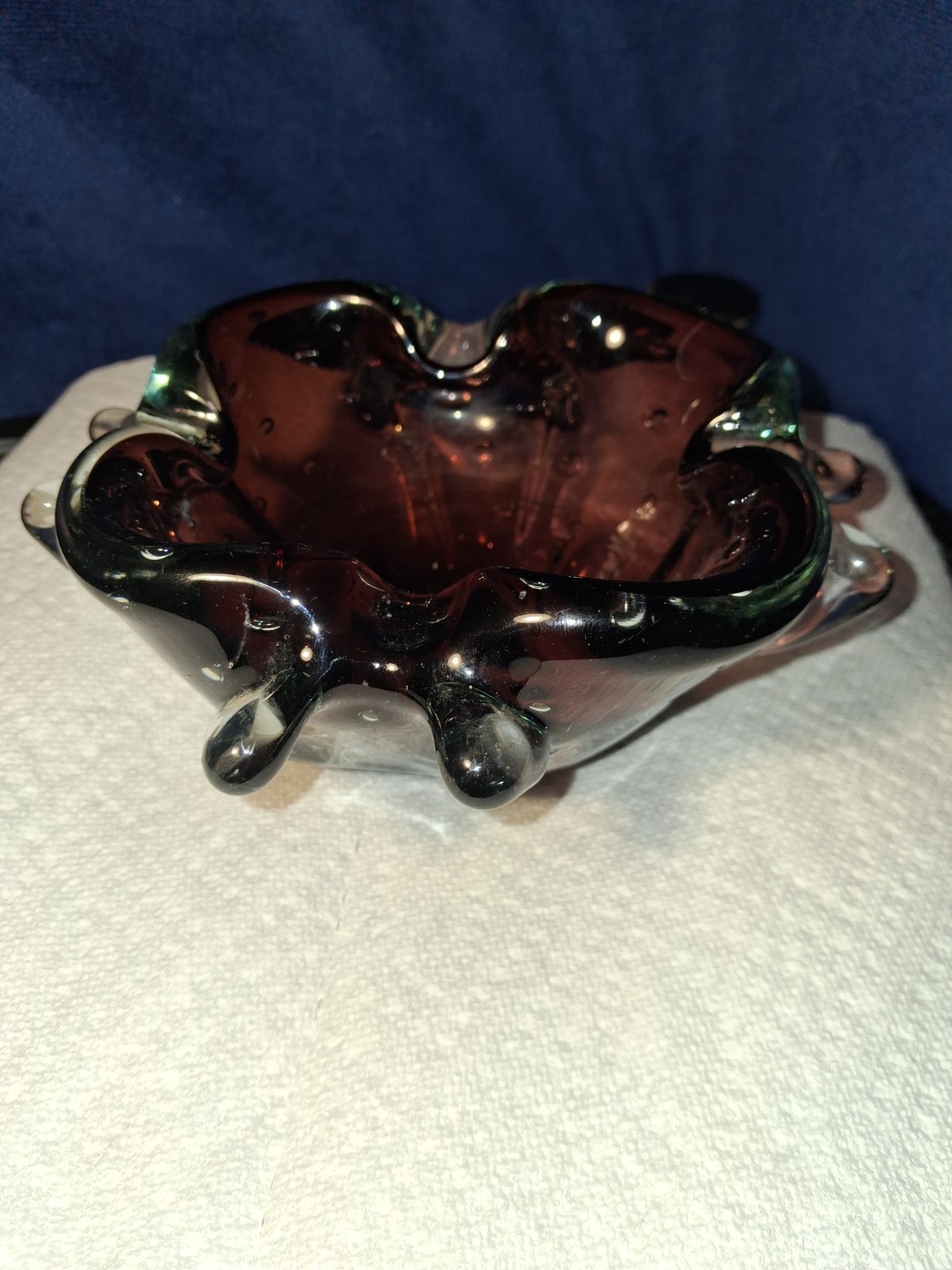 Beautiful Purple Murano Bowl In Controlled Bubble Glass Italian  1950s