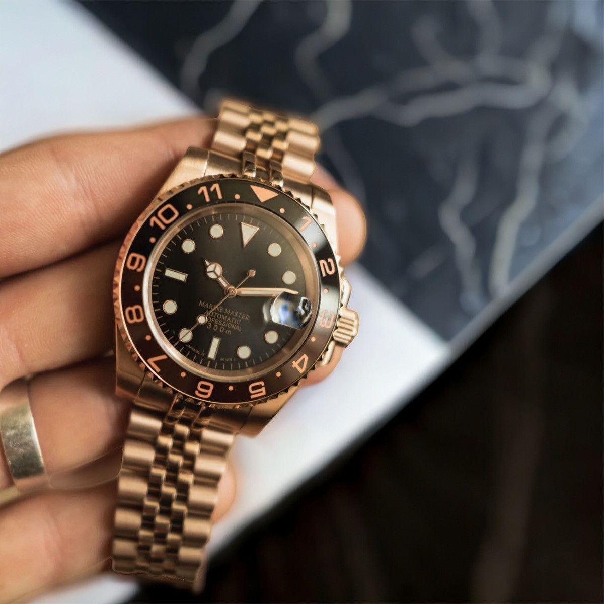 Custom Built - GMT NH34 Rose Gold Automatic Black Dial Jubilee 40mm Watch