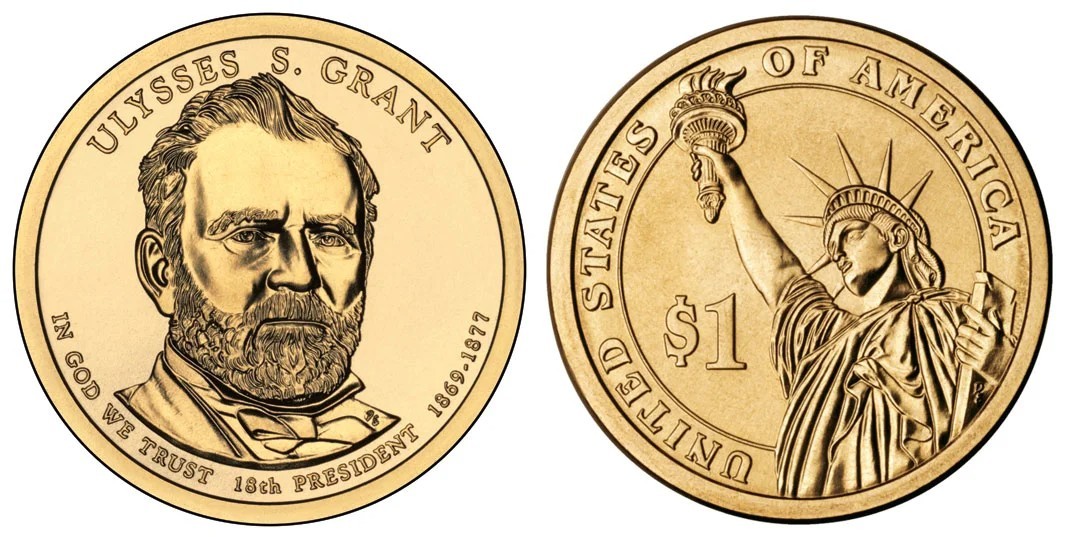 2011 P&D Ulysses Grant Presidential $1 Golden Dollar Coin – Circulated/Shiny