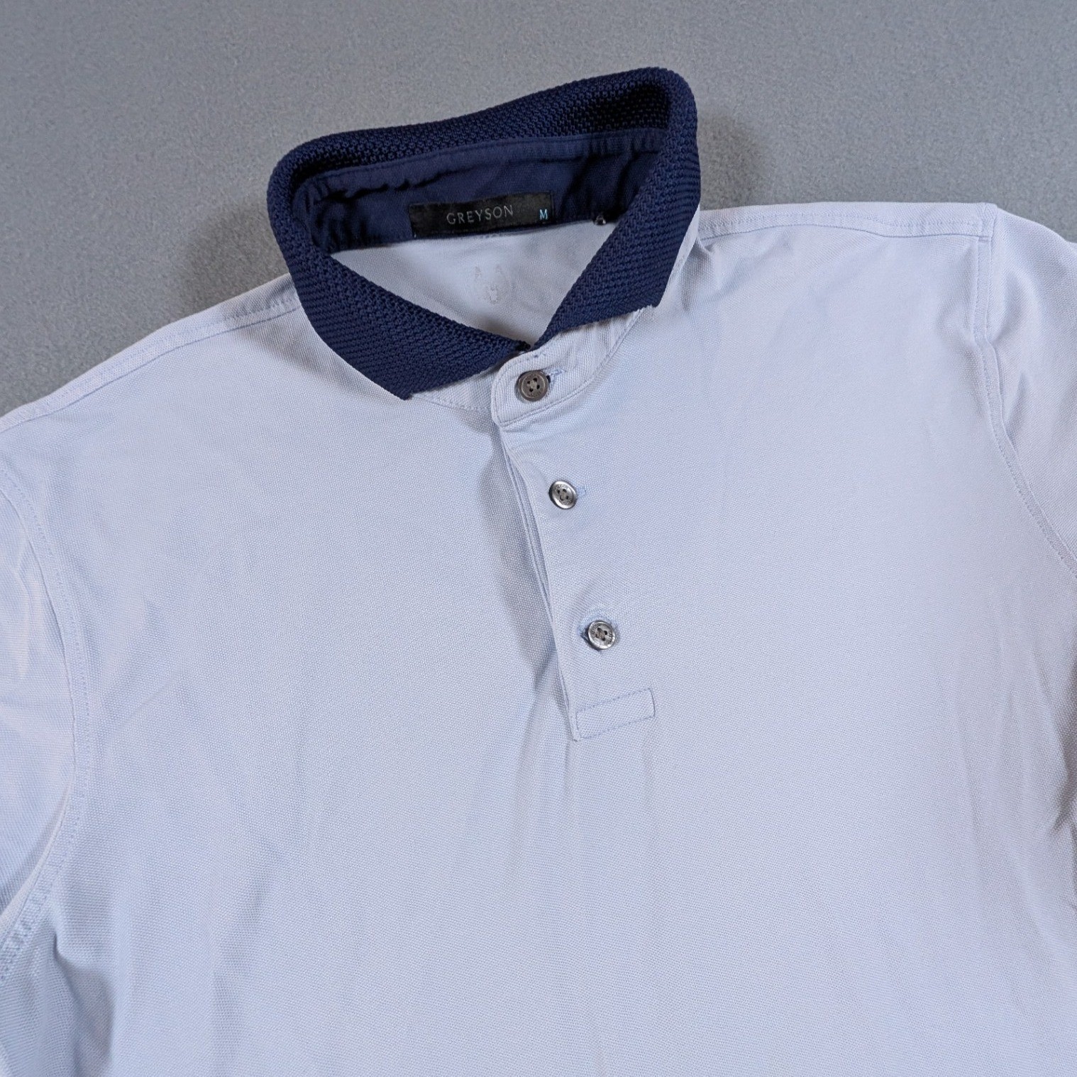 Greyson Golf Polo Shirt Mens Medium Blue Short Sleeve Navy Contrast Collar
