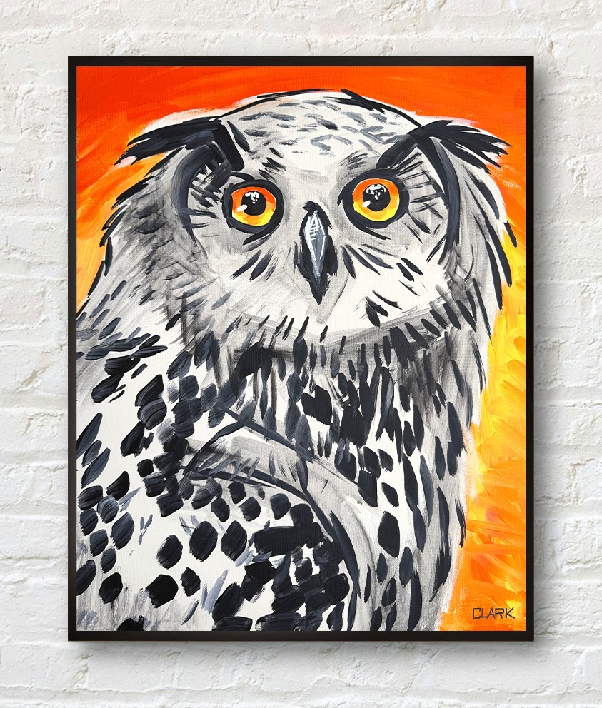 Striking gray Owl Pop Art - 20x16\