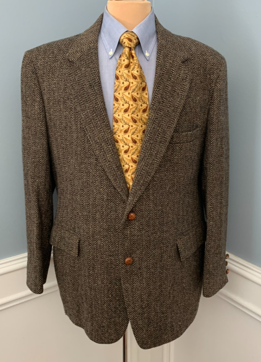 Vintage Christopher Hayes Blazer Mens 46R Wool Tweed Herringbone Jacket