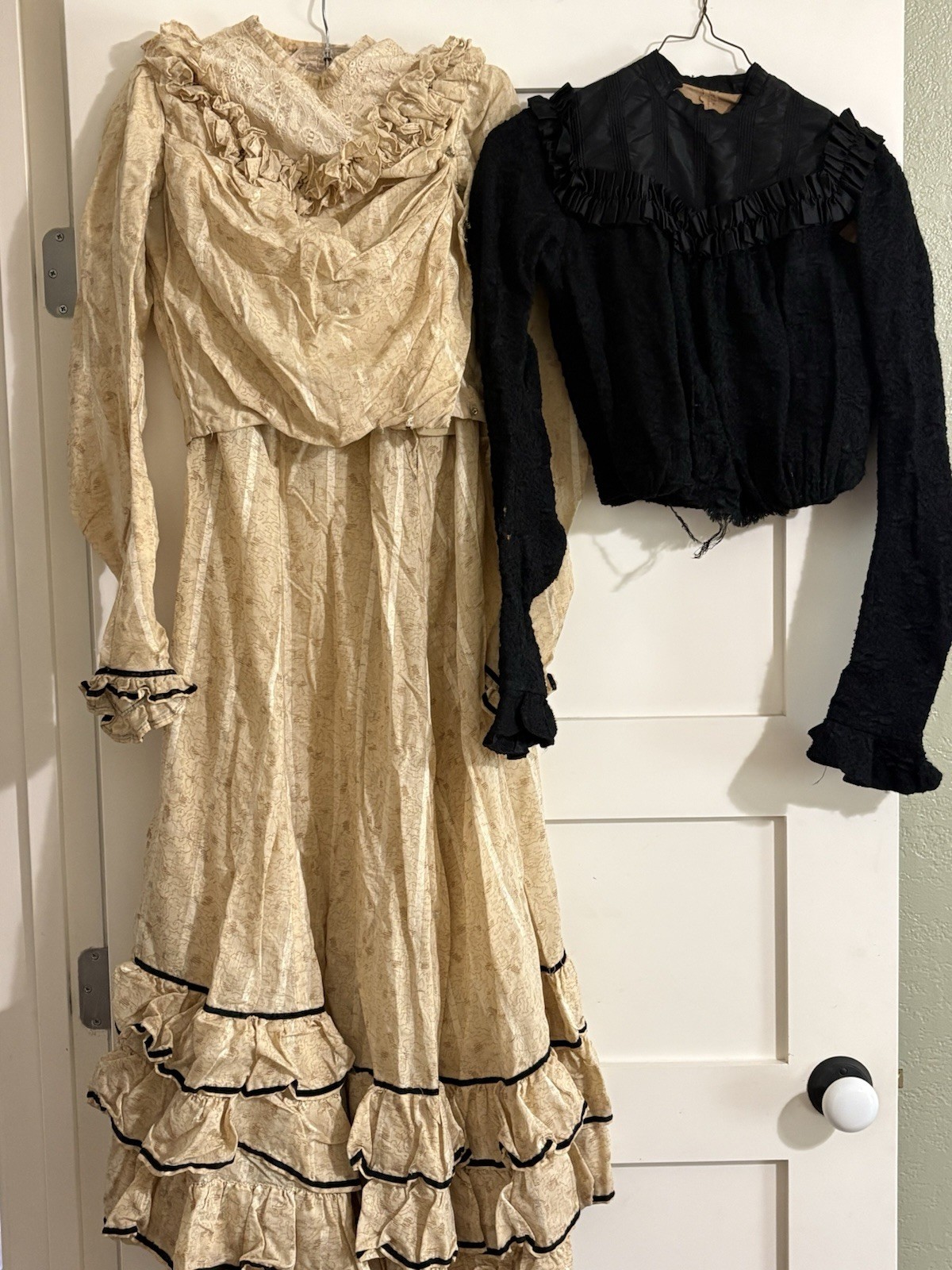 Antique 1890s Victorian Gothic 3 Pc Dress Handmade w/Historical Photo Flaws
