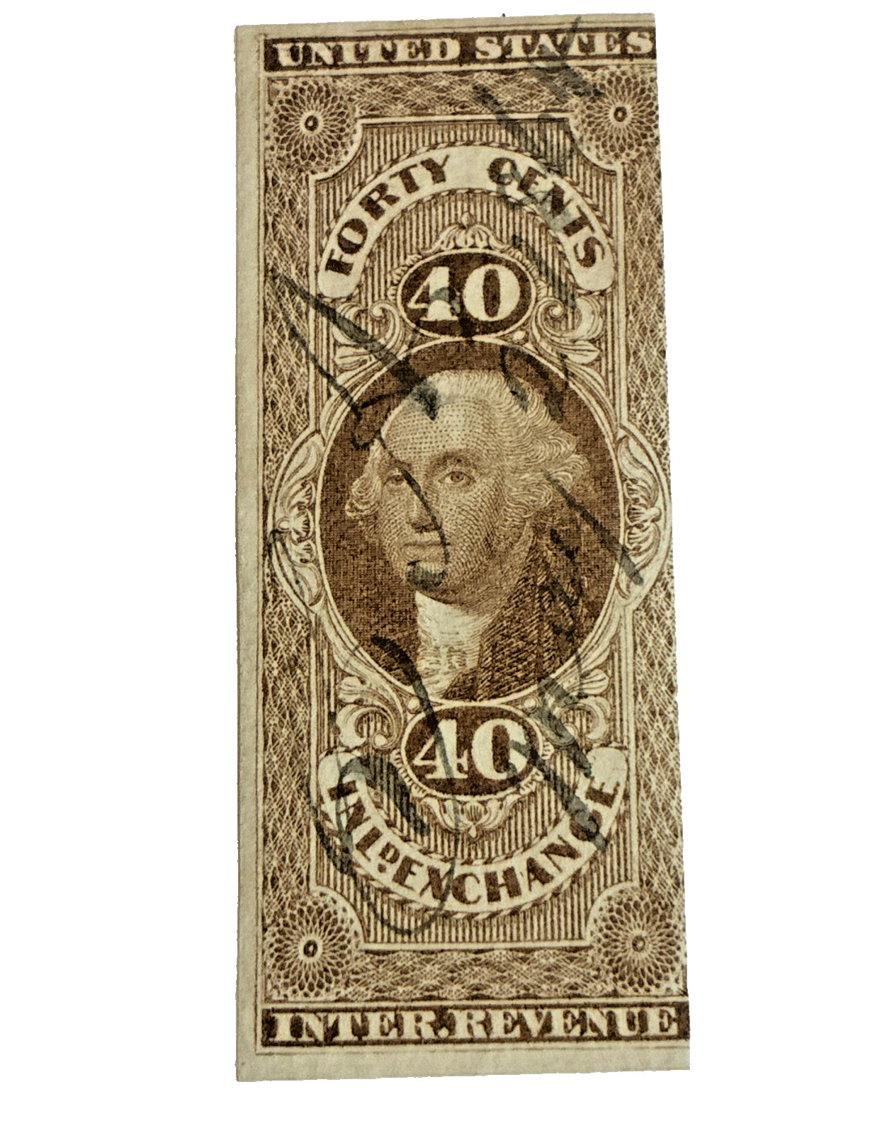 US Revenue Stamp R53a Inland Exchange 40 Cnt Imperf Cancel 1864 Washington US Revenue Stamp R53a Inland Exchange 40 Cnt Imperf Cancel 1864 Washington