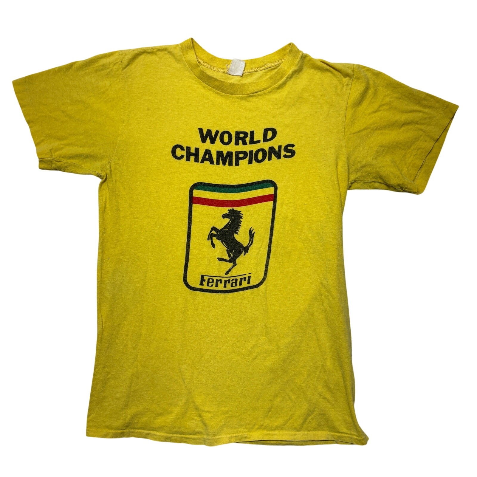 Vintage Ferrari T-Shirt XS Yellow World Champions F1 Formula Single Stitch 70s