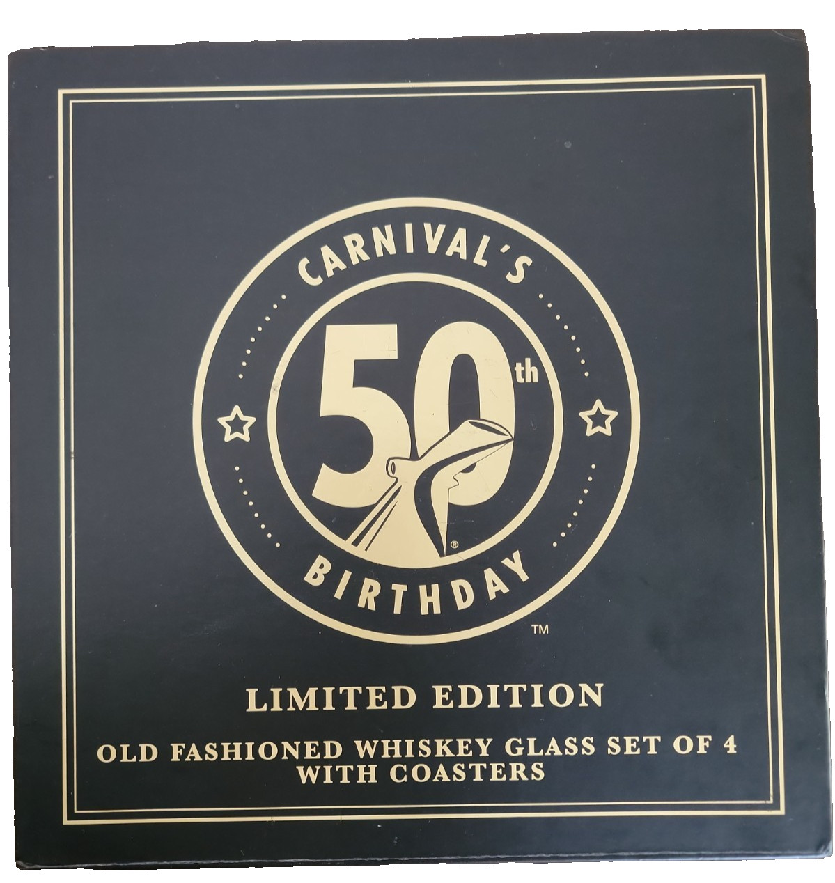 Carnival\'s 50th Birthday Limited Edition Whiskey Glasses set of 4 with Coasters