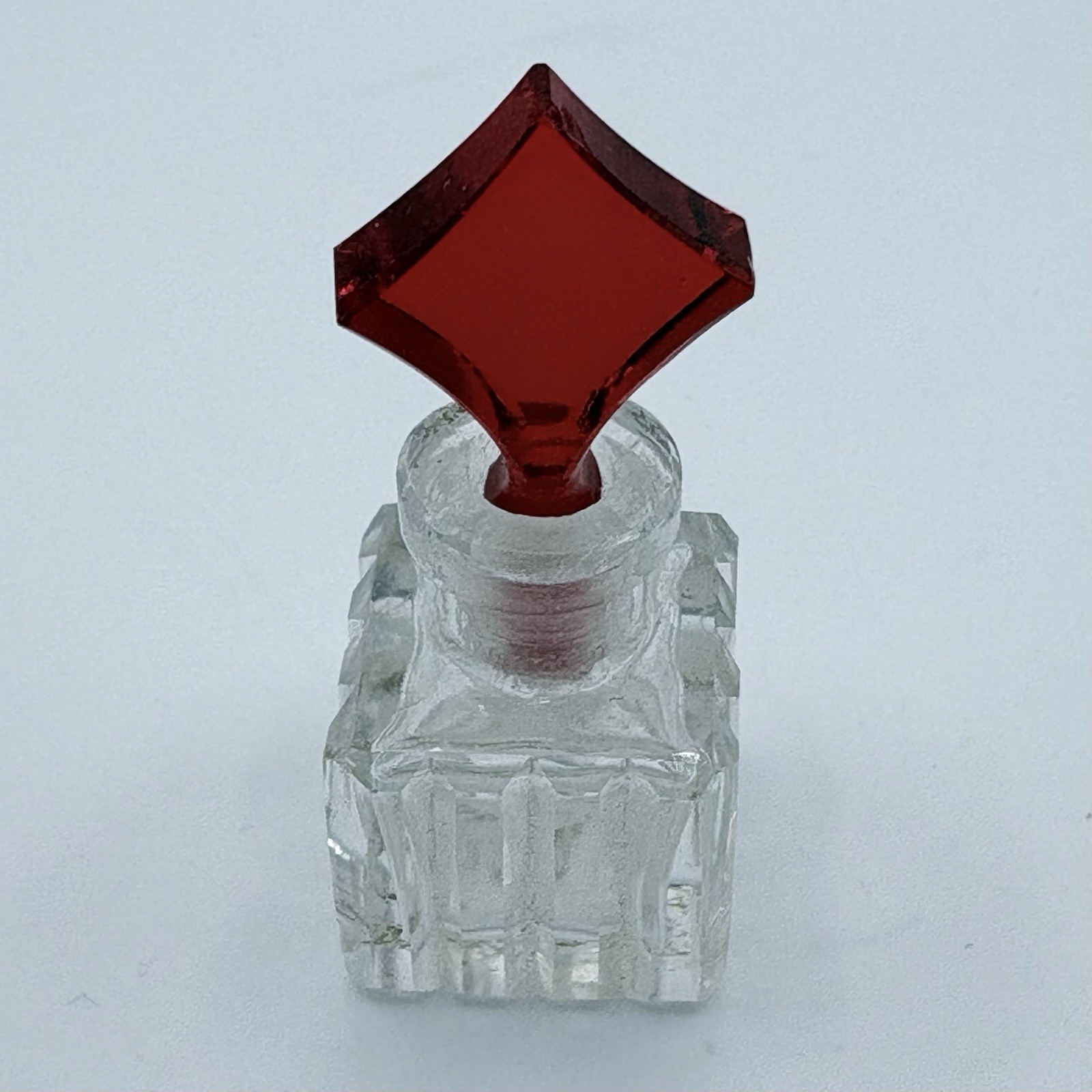 Vintage 1930’s Czech Art Deco Mini Perfume Bottle & Red Diamond Glass Stopper