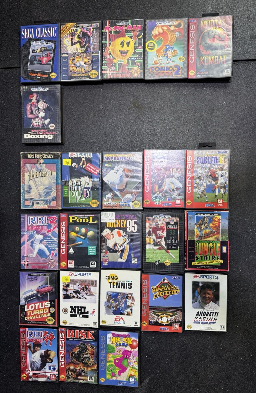 Sega Genesis 24 Game Lot Sonic 2 Mortal Kombat Ms. Pac-Man CIB & Boxed