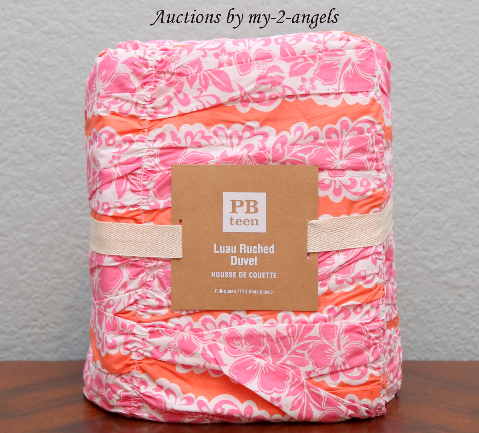 Pottery Barn PB Teen LUAU RUCHED F/Q Duvet PINK hawaii tropical beach * college
