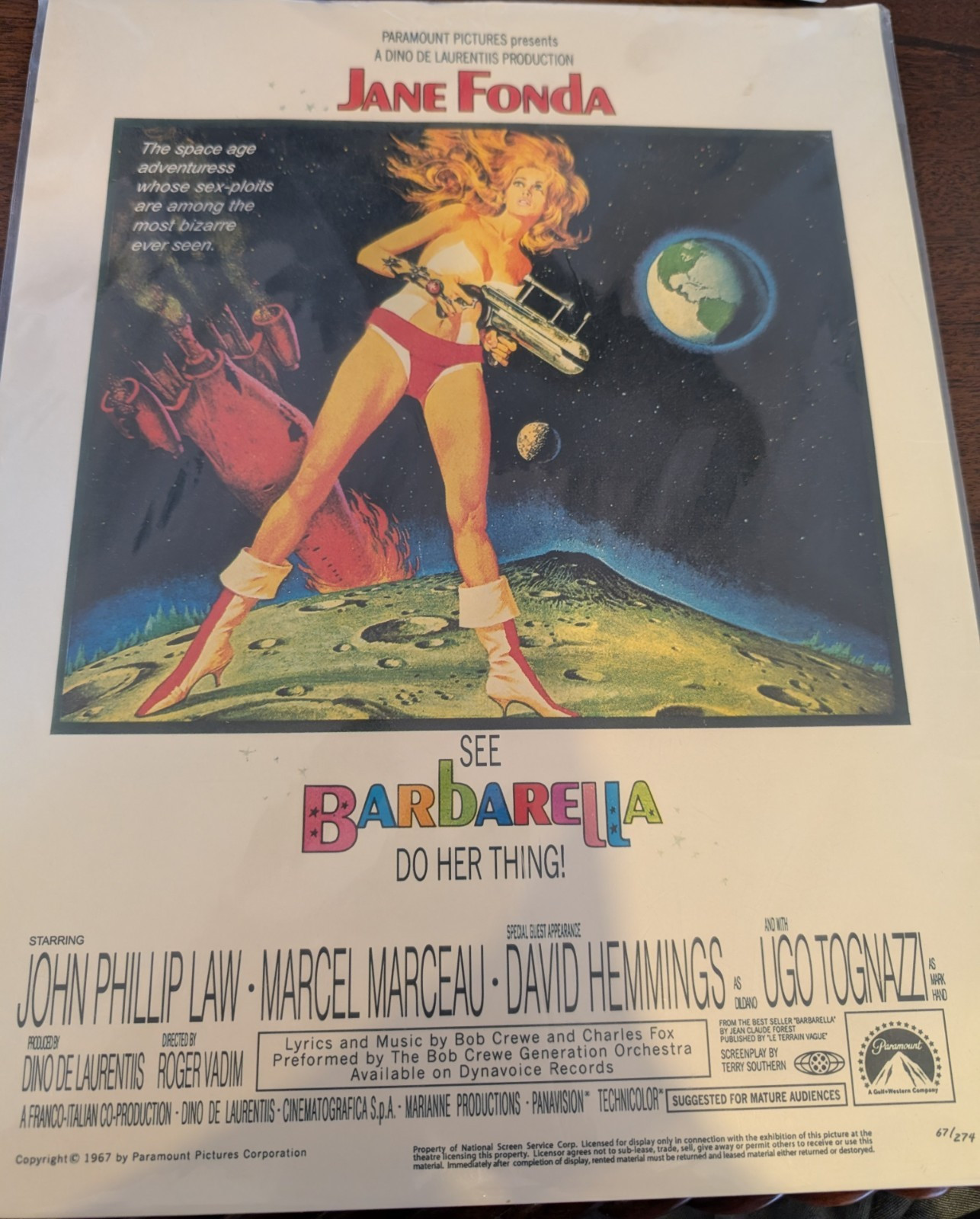 Barbarella Original US Movie Poster 1967 Jane Fonda Paramount Pictures 11x14 Barbarella Original US Movie Poster 1967 Jane Fonda Paramount Pictures 11x14