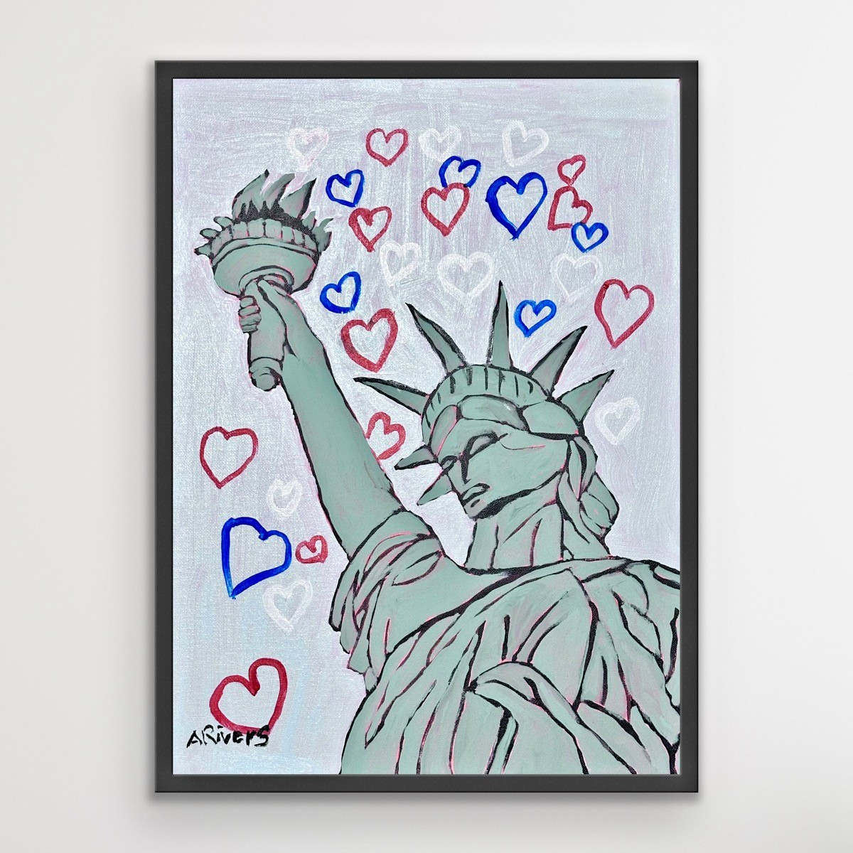 ARivers Postmodern Abstract Art 12x16 Statue of Liberty Canvas Painting Original