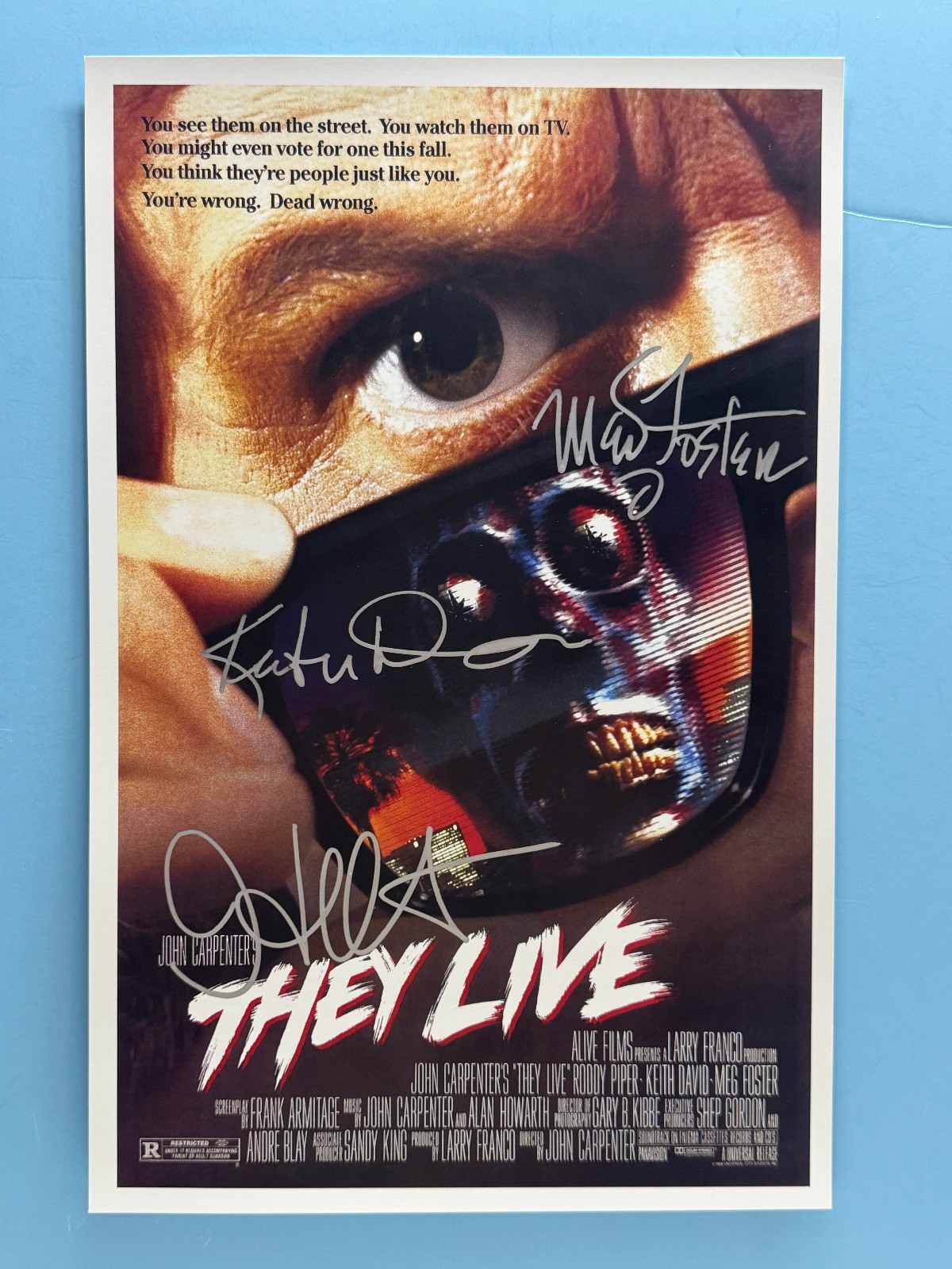 THEY LIVE MOVIE POSTER 11x17 SIGNED BY 3 AUTHENTICATED with COA 