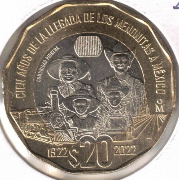 2022 Mexico 20 pesos Brilliant Uncirculated Mennonites Commemorative coin