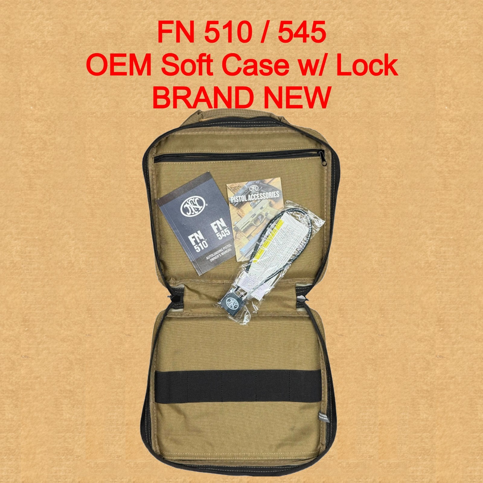 NEW FN 509 510 545 OEM Large Soft Pistol Case w/ Extras Factory FDE Tan
