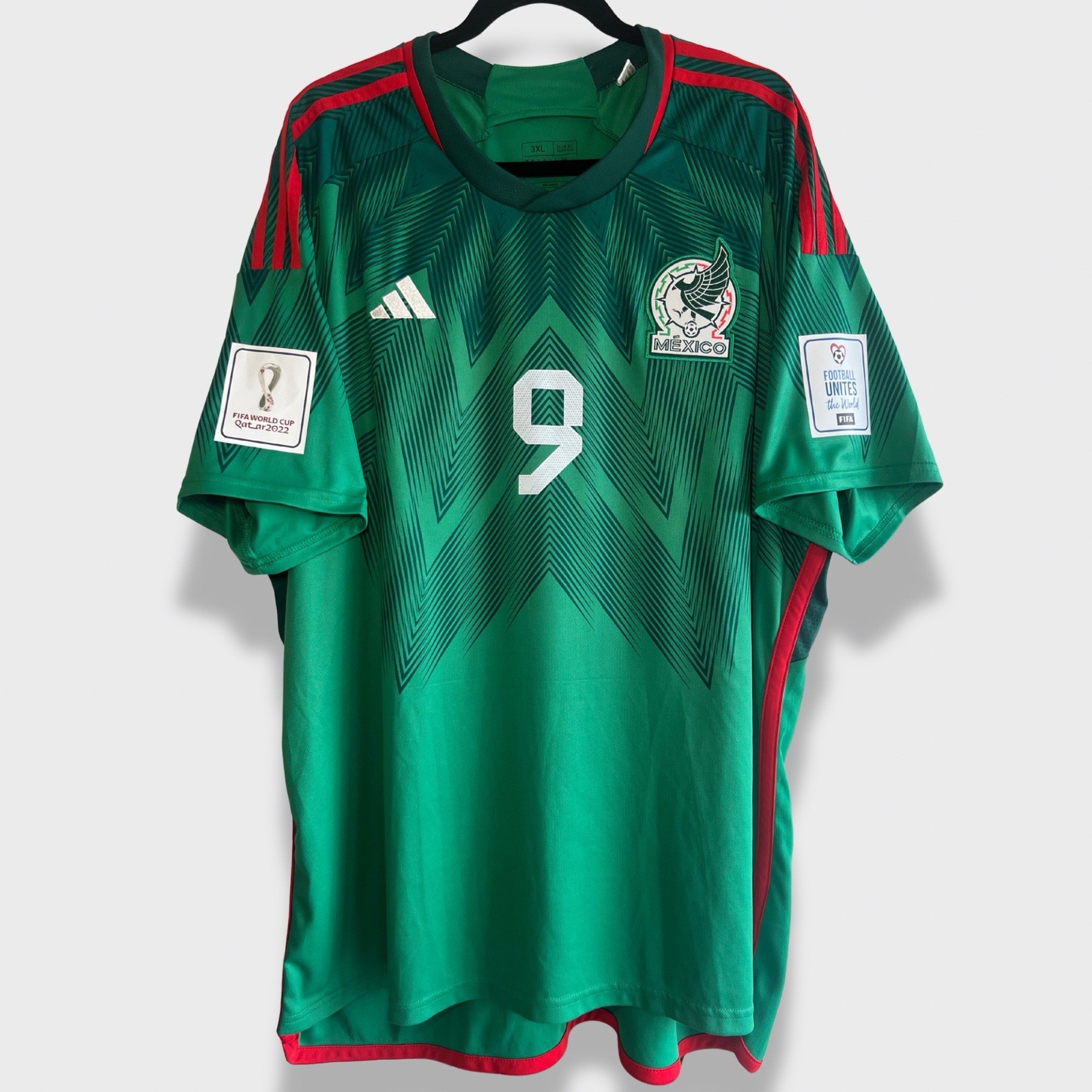 Adidas Mexico 2022 World Cup Jersey 3XL Raul Jimenez #9 Qatar FIFA Patches