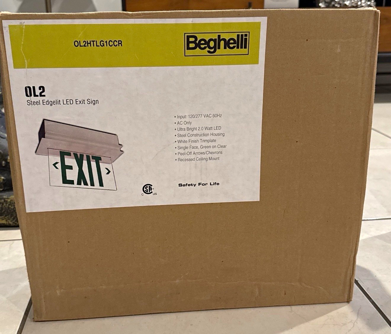 Beghelli OL2 Steel LED Edgelit Exit Sign Recessed Ceiling Mount OL2HTLG1CCR Beghelli OL2 Steel LED Edgelit Exit Sign Recessed Ceiling Mount OL2HTLG1CCR