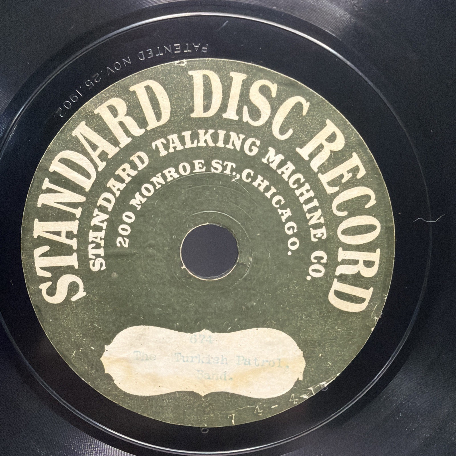 VERY RARE - The Turkish Patrol Band - Patented 1902 - Standard Disc Record VERY RARE - The Turkish Patrol Band - Patented 1902 - Standard Disc Record