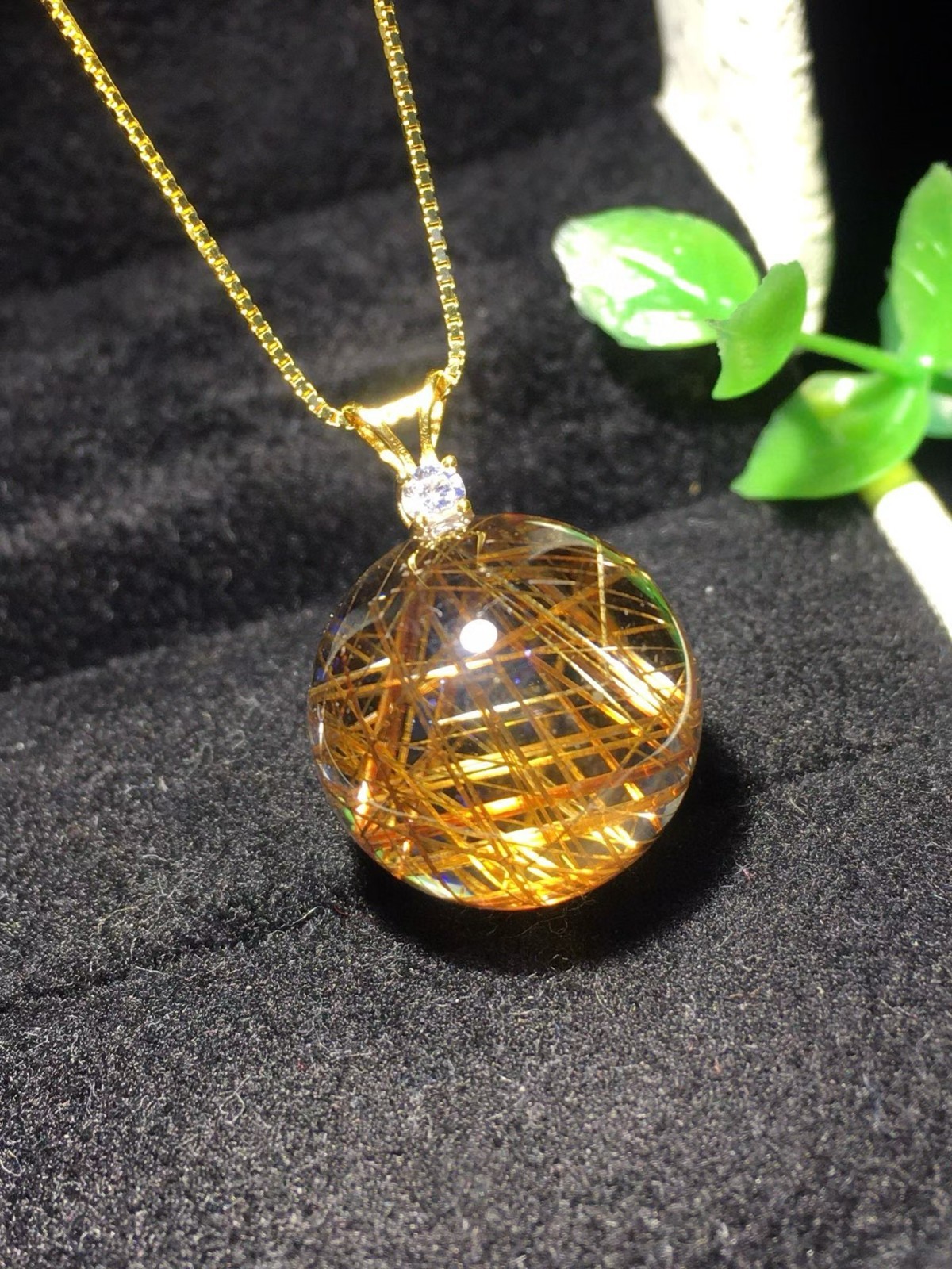Top Rare A++ Natural Gold Rutilated Quartz Titanium Crystal ball Pendant 1pc