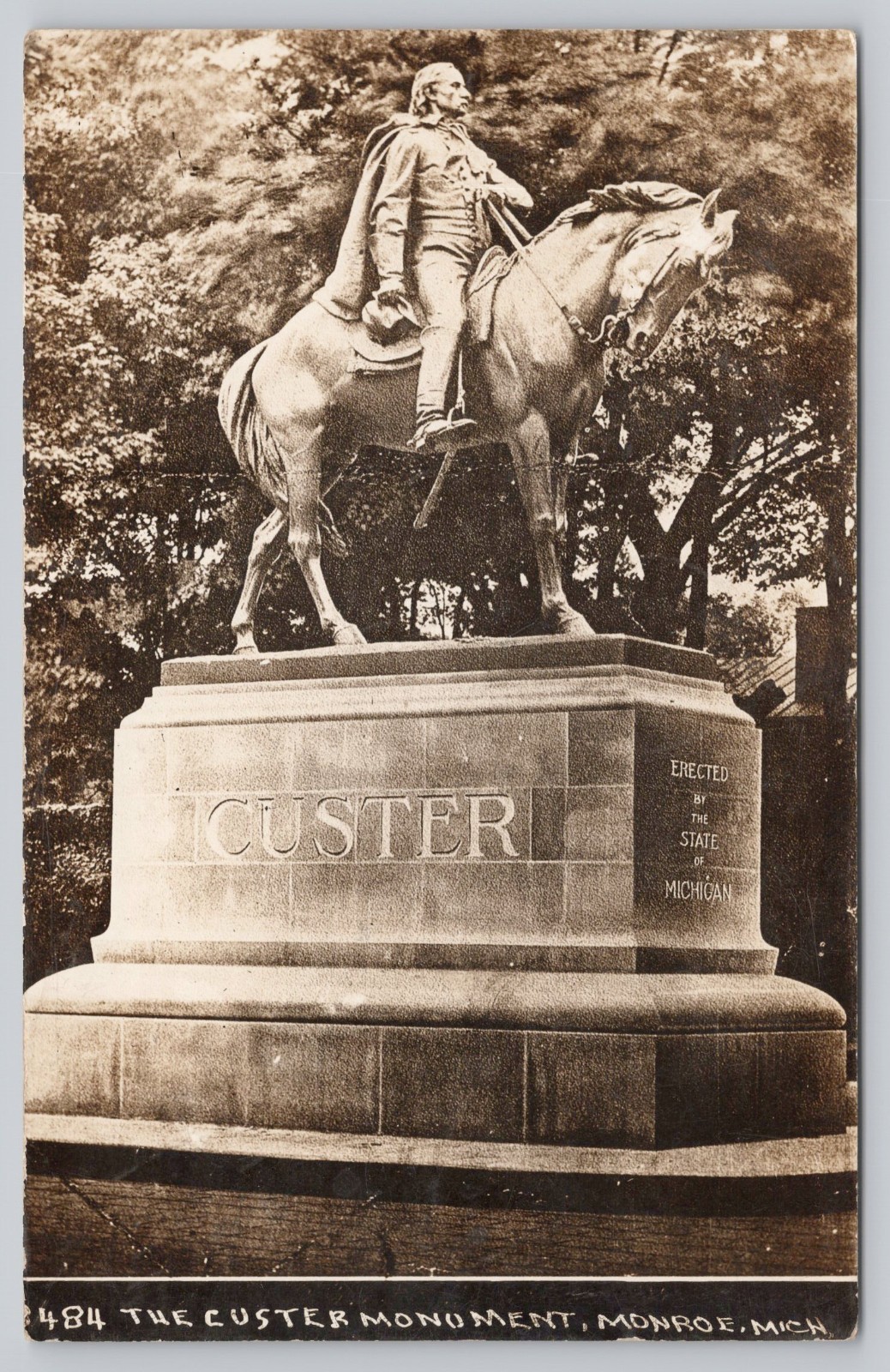 Monroe Mich Custer Monument Equestrian Statue Civil War Memorial RPPC Postcard Monroe Mich Custer Monument Equestrian Statue Civil War Memorial RPPC Postcard