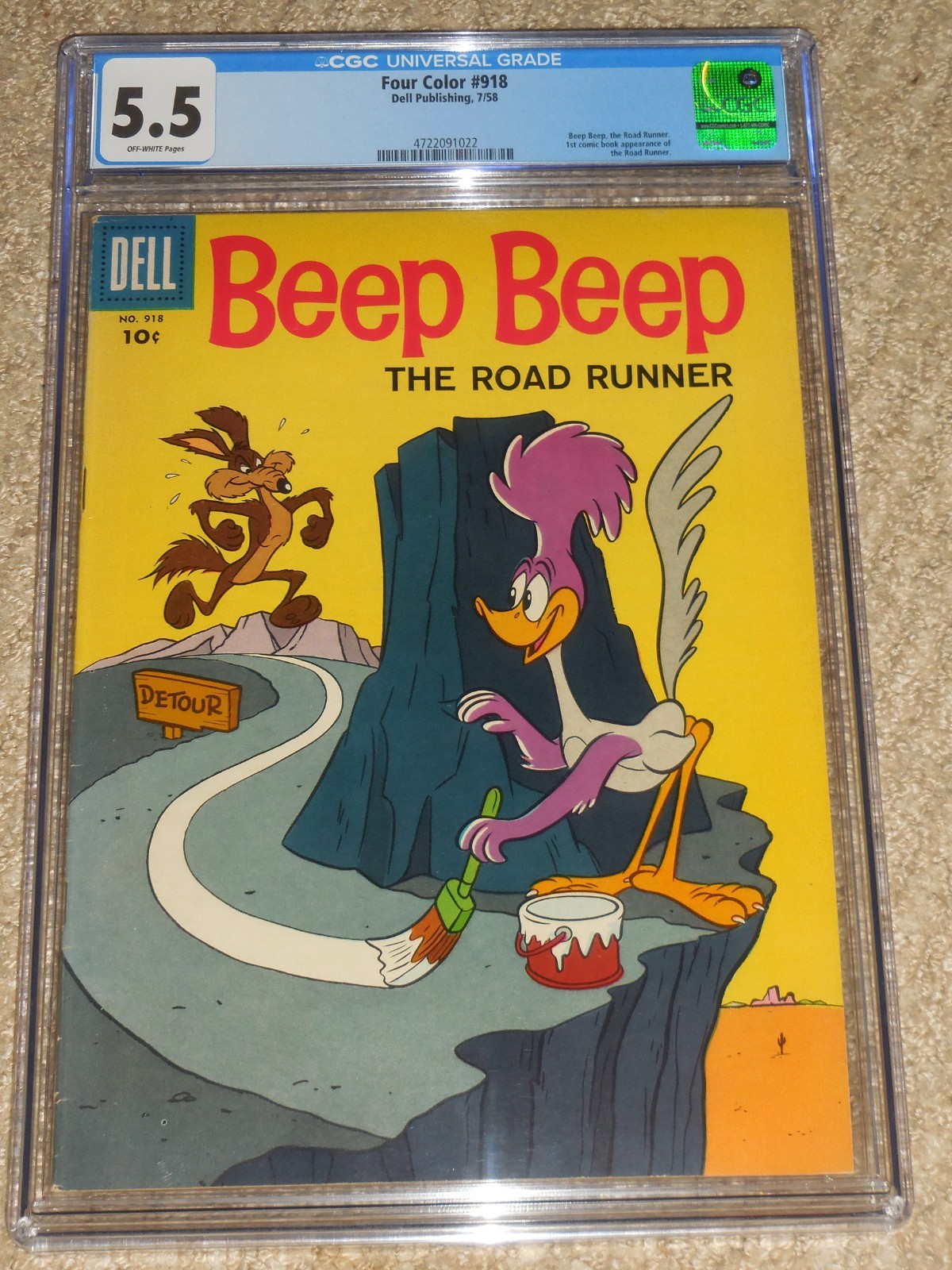 1958 Dell Four Color FC #918 Beep Beep The Road Runner #1 CGC 5.5 Fine-